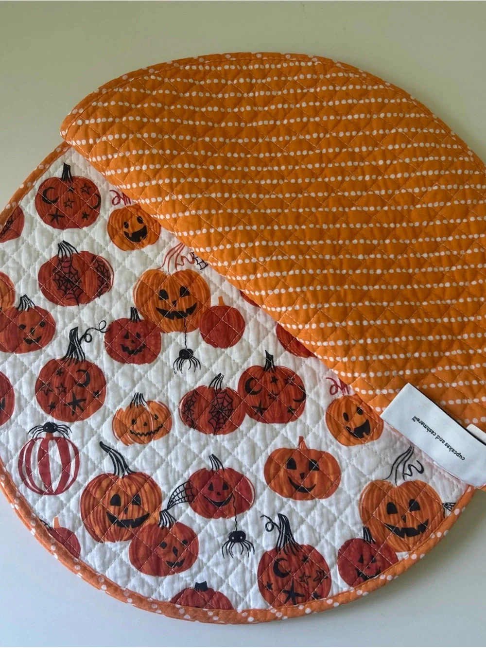 Cupcakes & Cashmere Orange Pumpkin Halloween Quilted Placemats Set of 4